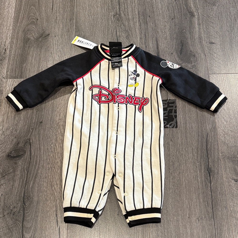 Disney Mickey Mouse Baseball Black and White Striped Kids Body Suit Play Ball